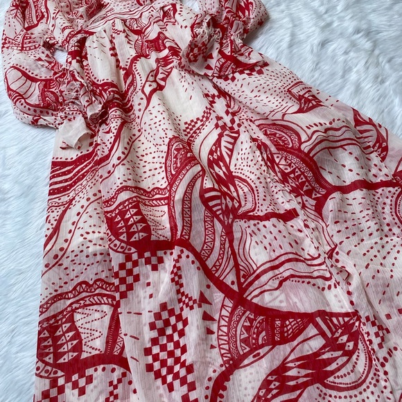 🌻River Island Red Print frill midi dress. Length 50,bust 36,37. - Picture 5 of 11